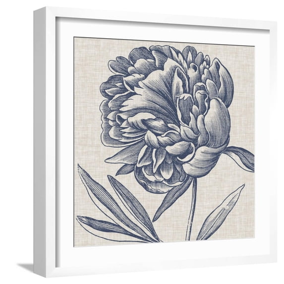 Art.com Indigo Floral on Linen II Art Print by Vision Studio, White Frame Wall Art, 21" x 21"