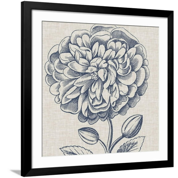 Art.com Indigo Floral on Linen III Art Print by Vision Studio, Black Frame Wall Art, 38" x 38"