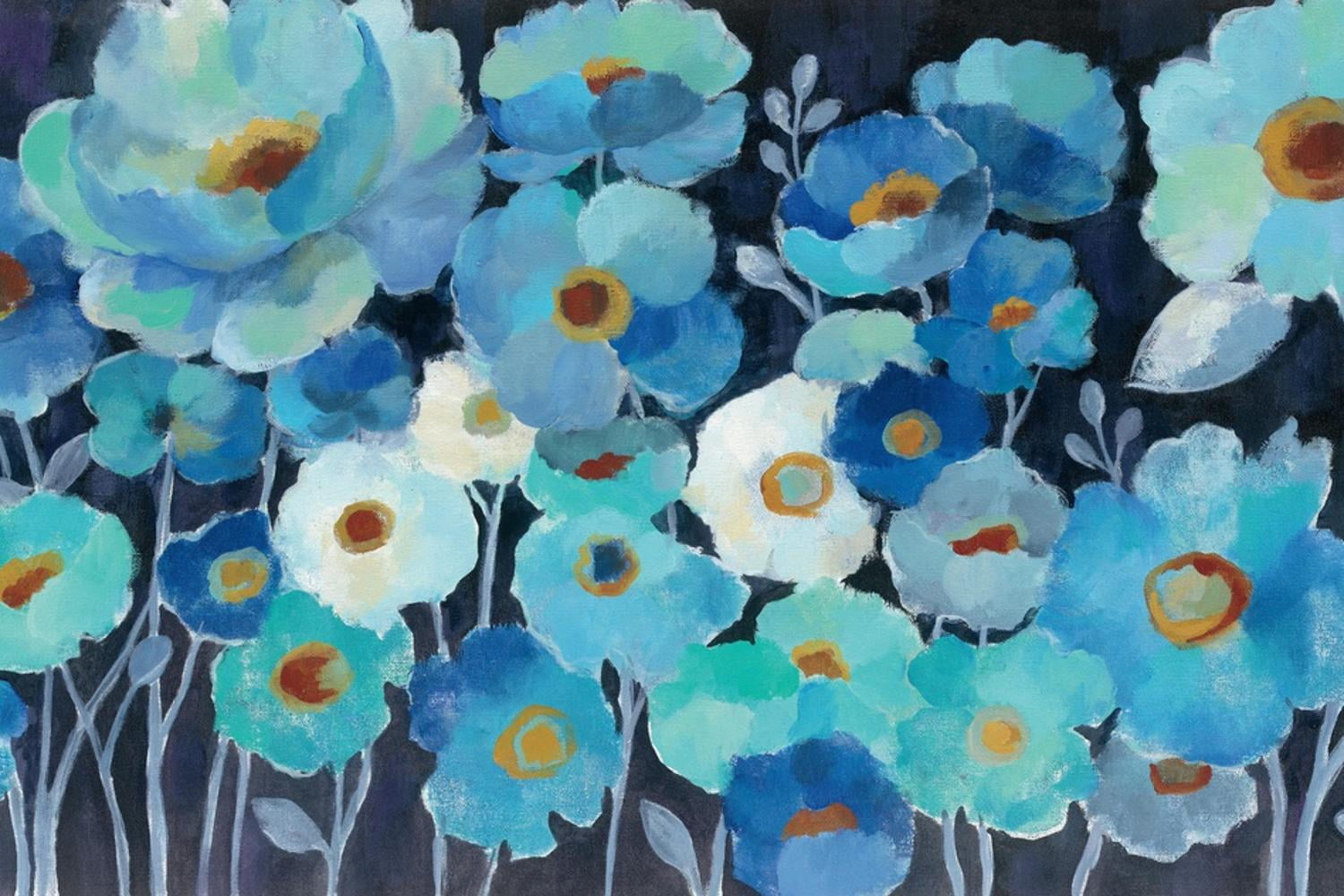 Indigo and White Floral Landscape Canvas Print, 18" x 12"