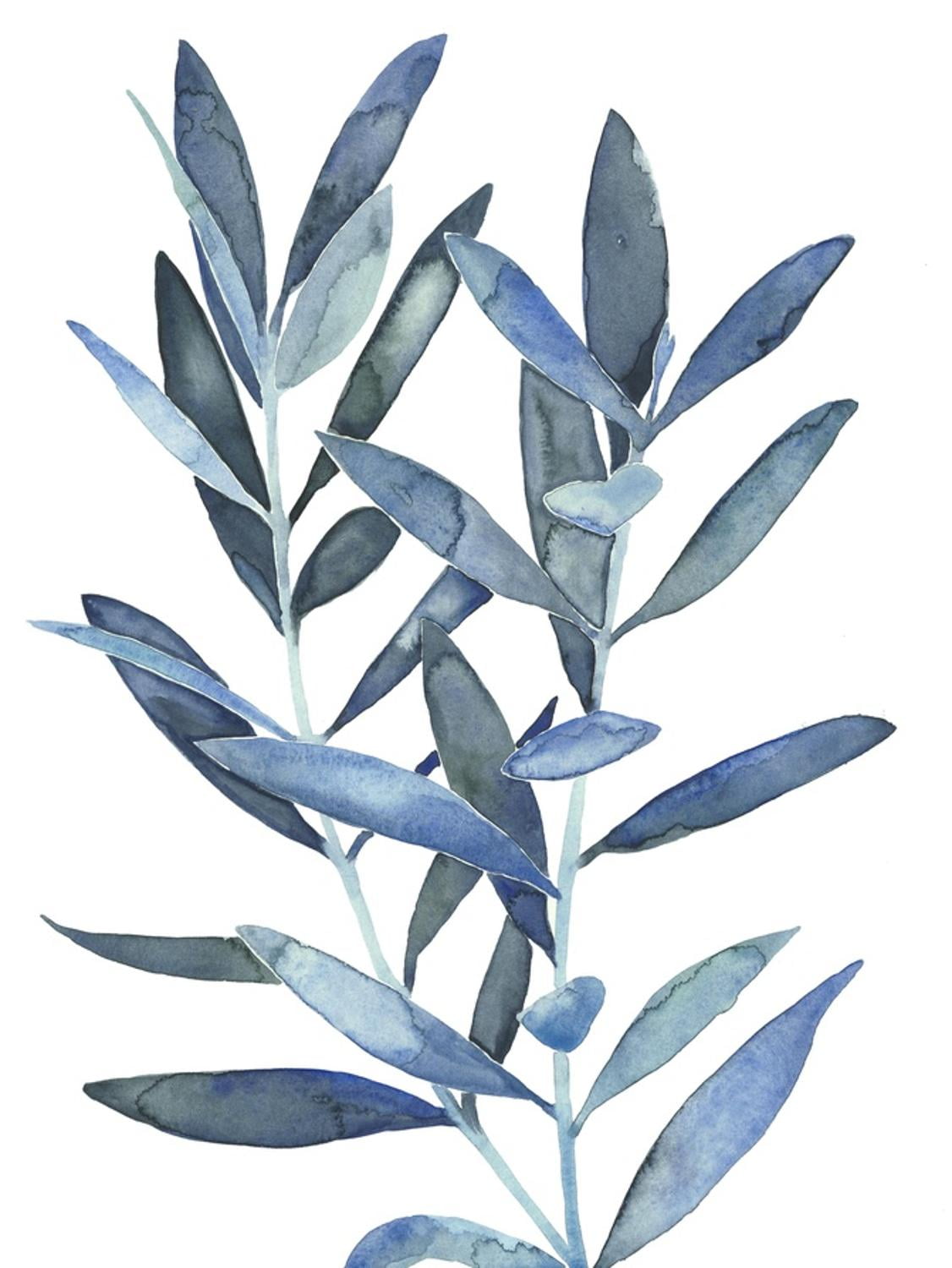 Indigo Blue Leaves Watercolor Canvas Art for Kids