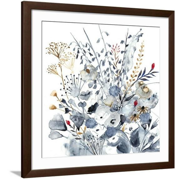 Art.com Indigo & Ochre I Art Print by Victoria Borges, Brown Frame Wall Art, 38" x 38"