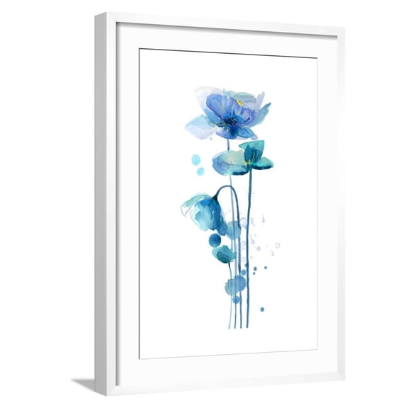 Art.com Indigo Poppy 1 Art Print by Jin Jing, White Frame Wall Art, 21" x 29"
