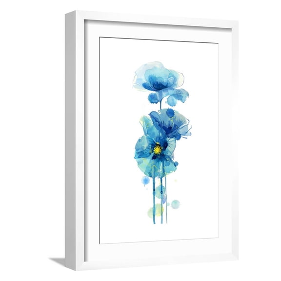 Art.com Indigo Poppy 3 Art Print by Jin Jing, White Frame Wall Art, 17" x 23"