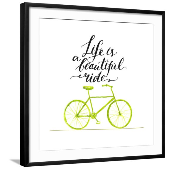 Art.com Inspirational Quote - Life is a Beautiful Ride. Handwritten Modern Calligraphy Poster with Green Ha Art Print by kotoko, Black Frame Wall Art, 29" x 29"