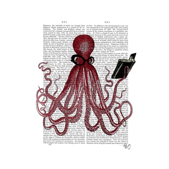 Art.com Intelligent Octopus Art Print by Fab Funky, 12" x 16"