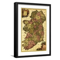 Art.com Ireland - Panoramic Map Art Print by Lantern Press, Black Frame Wall Art, 17" x 23"