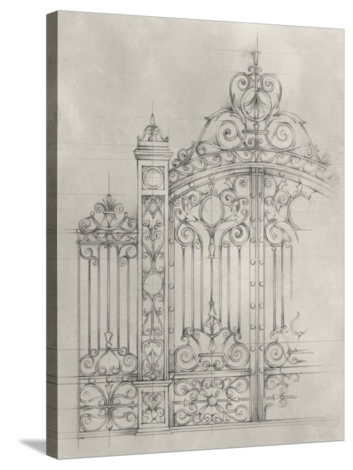 Architectural Iron Gate Design Canvas Print in Gray, 24" x 32"