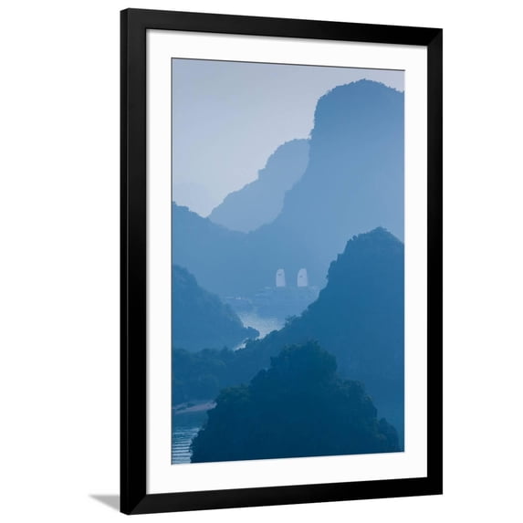 Art.com Islands and boats in the Pacific Ocean, Ha Long Bay, Quang Ninh Province, Vietnam Photographic Print, Black Frame Wall Art, 32" x 44"