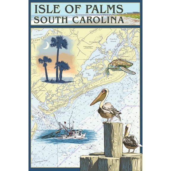 Art.com Isle of Palms, South Carolina - Nautical Chart Art Print by Lantern Press, 12" x 18"