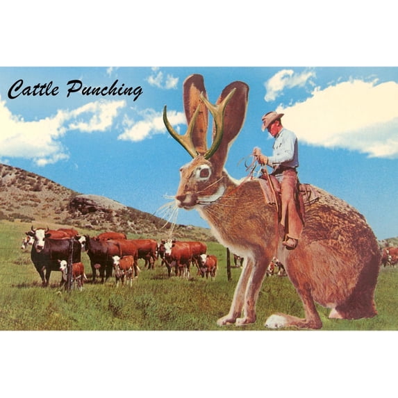 Art.com Jackalope with Cattle Art Print, 18" x 12"