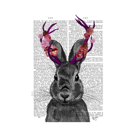 Art.com Jackalope with Pink Antlers Art Print by Fab Funky, 24" x 32"