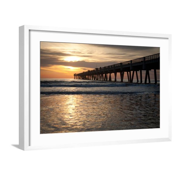 Art.com Jacksonville Beach, Florida Fishing Pier in Early Morning. Photographic Print by RobWilson, White Frame Wall Art, 29" x 21"