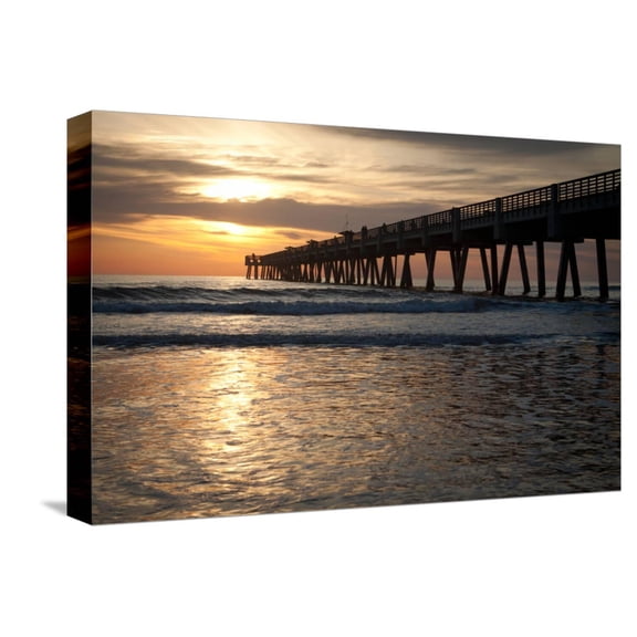 Art.com Jacksonville Beach, Florida Fishing Pier in Early Morning. Stretched Canvas Print Wall Art by RobWilson, 18" x 12"