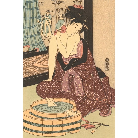 Art.com Japanese Woodblock, Lady at Bath Art Print, 24" x 36"