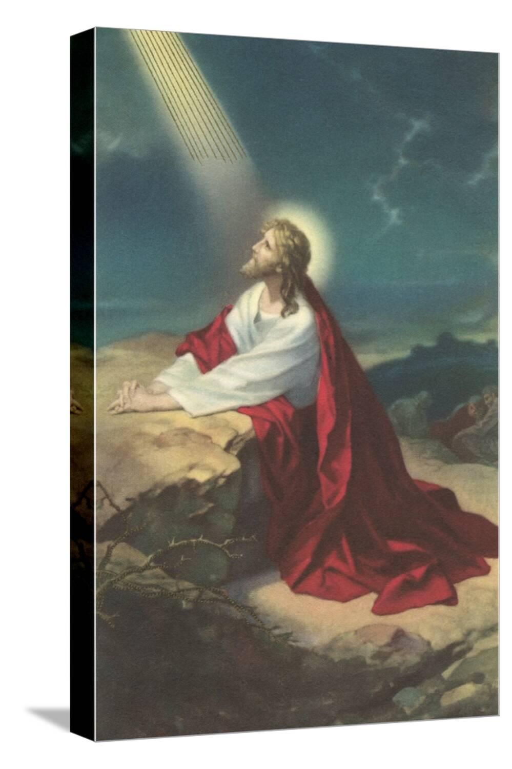 Art.com Jesus Christ Praying Stretched Canvas Print Wall Art, 12" x 18 ...