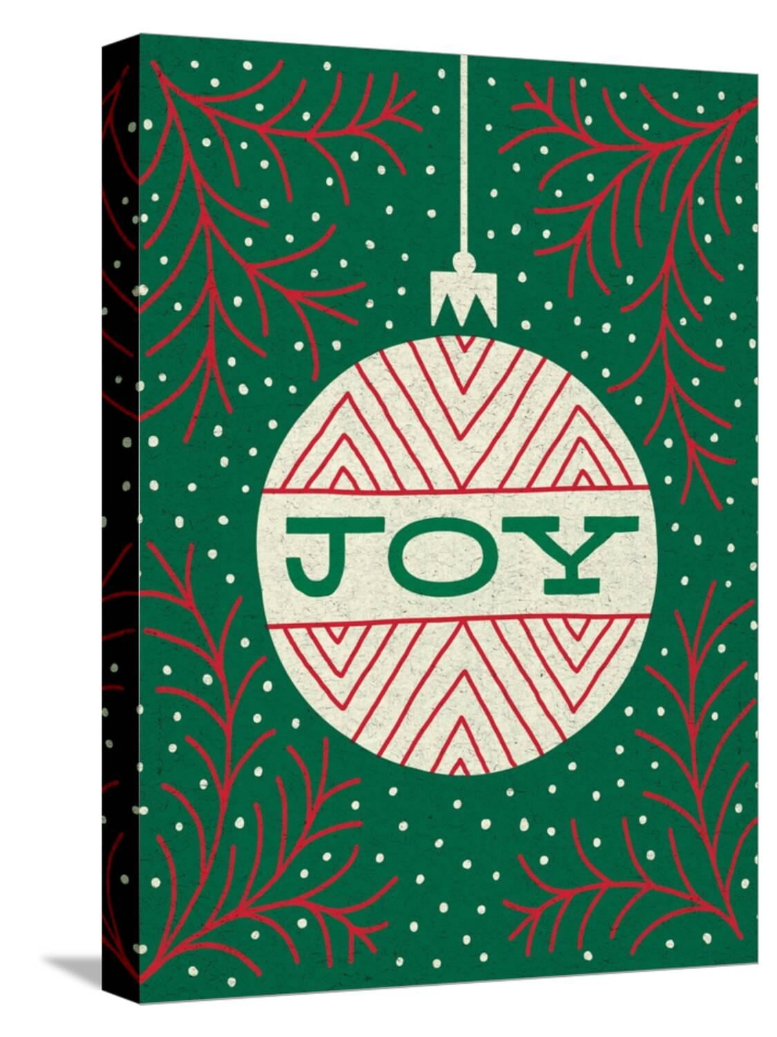 Jolly Holiday Ornaments Joy Stretched Canvas Print Wall Art by