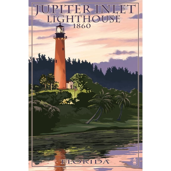 Art.com Jupiter Inlet Lighthouse - Jupiter, Florida Art Print by Lantern Press, 12" x 18"