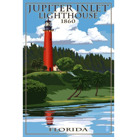 Art.com Jupiter Inlet Lighthouse - Jupiter, Florida Art Print by Lantern Press, 12" x 18"