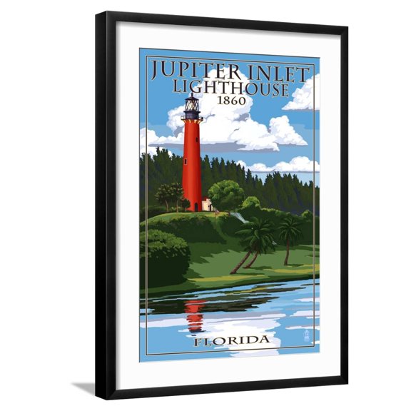 Art.com Jupiter Inlet Lighthouse - Jupiter, Florida Art Print by Lantern Press, Black Frame Wall Art, 21" x 29"