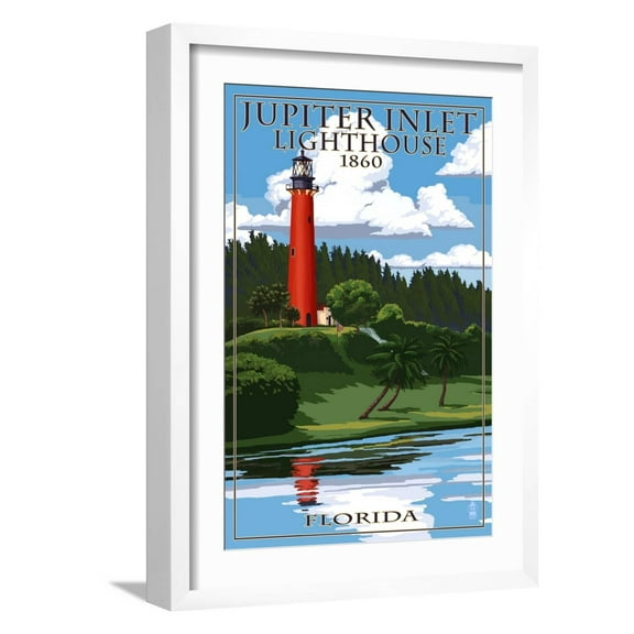 Art.com Jupiter Inlet Lighthouse - Jupiter, Florida Art Print by Lantern Press, White Frame Wall Art, 17" x 23"