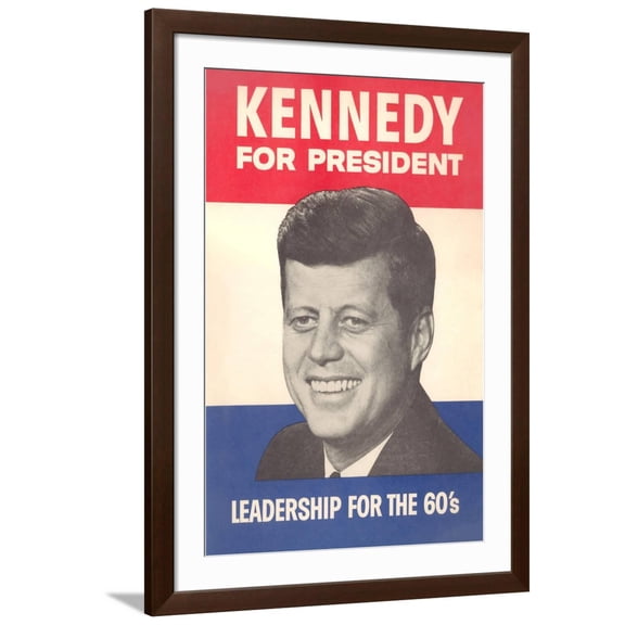 Art.com Kennedy for President Poster Art Print, Brown Frame Wall Art, 32" x 44"