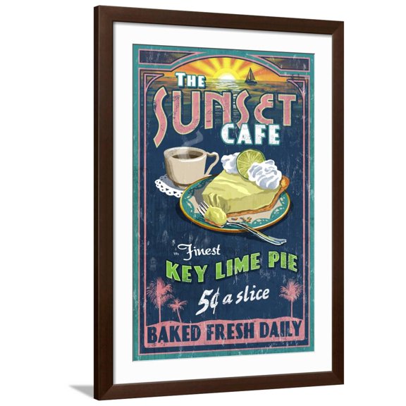 Art.com Key Lime Pie - Vintage Sign Art Print by Lantern Press, Brown Frame Wall Art, 32" x 44"