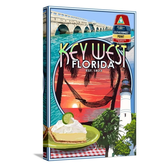 Art.com Key West, Florida - Montage Stretched Canvas Print Wall Art by Lantern Press, 12" x 18"
