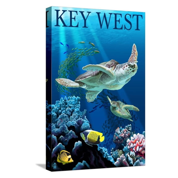 Art.com Key West, Florida - Sea Turtles Stretched Canvas Print Wall Art by Lantern Press, 12" x 18"