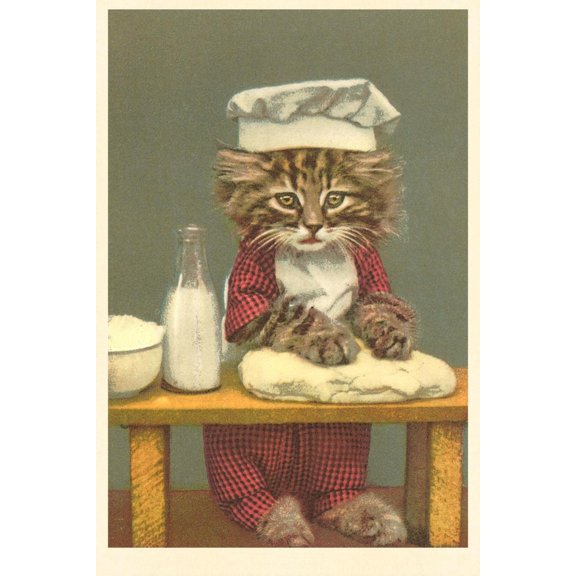 Art.com Kitten Making Bread Art Print, 12" x 18"