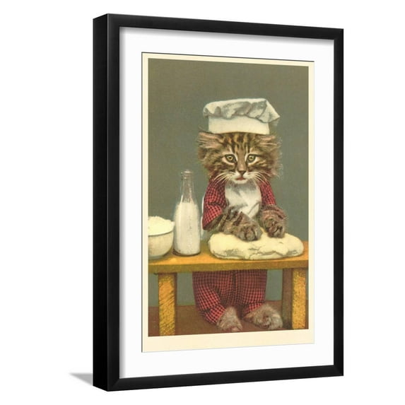 Art.com Kitten Making Bread Art Print, Black Frame Wall Art, 17" x 23"
