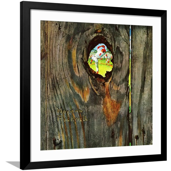 Art.com Knothole Baseball, August 30,1958 Giclee Print by Norman Rockwell, Black Frame Wall Art, 38" x 38"