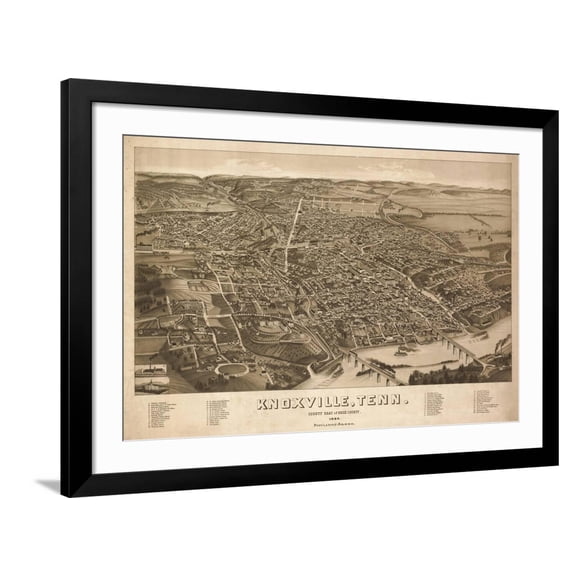 Art.com Knoxville, Tennessee - Panoramic Map Art Print by Lantern Press, Black Frame Wall Art, 44" x 32"