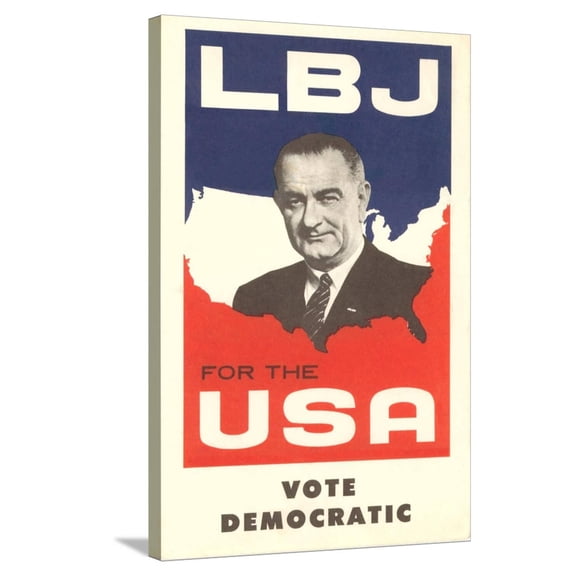 Art.com LBJ, Vote Democratic Election Poster Stretched Canvas Print Wall Art, 24" x 36"