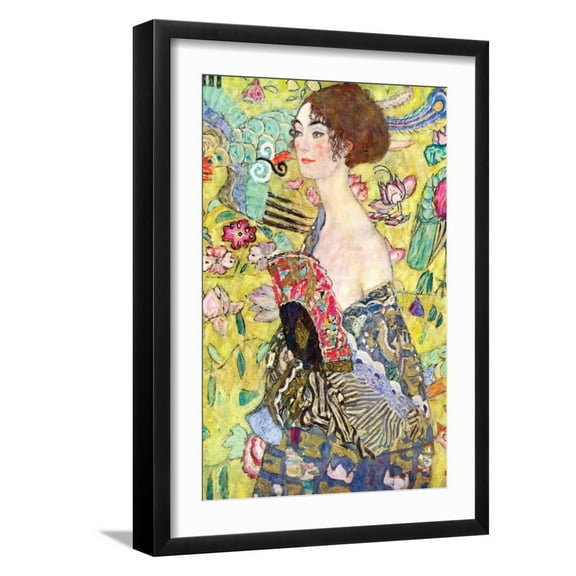 Art.com Lady with a Fan Art Print by Gustav Klimt, Black Frame Wall Art, 17" x 23"