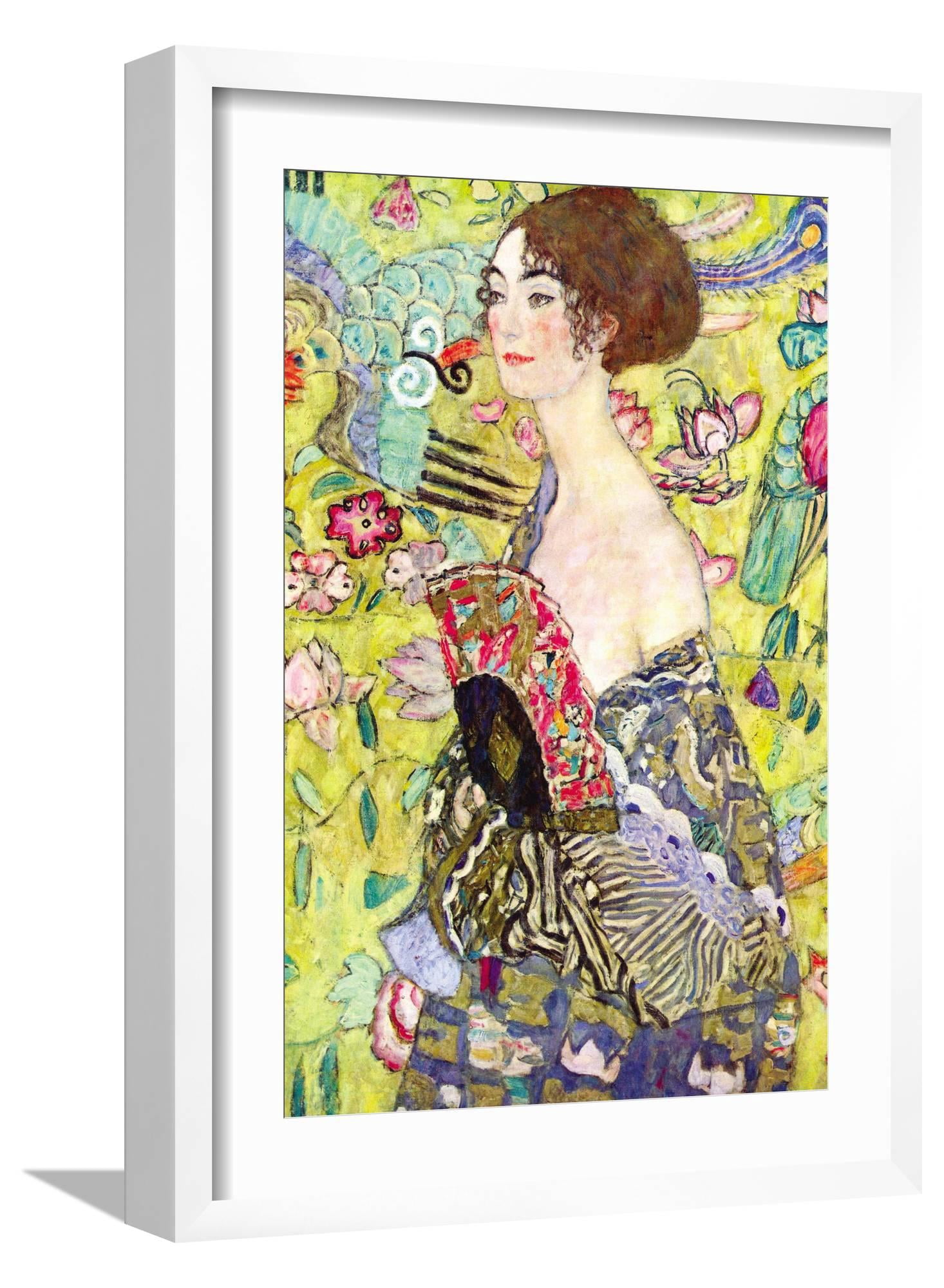 Art.com Lady with a Fan Art Print by Gustav Klimt, White Frame Wall Art ...
