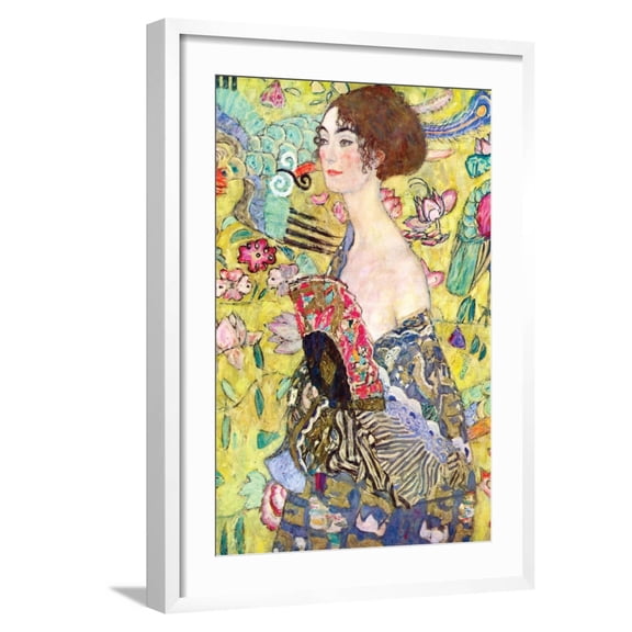 Art.com Lady with a Fan Art Print by Gustav Klimt, White Frame Wall Art, 21" x 29"