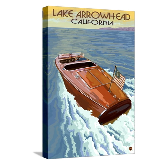 Art.com Lake Arrowhead - California - Wooden Boat Stretched Canvas Print Wall Art by Lantern Press, 12" x 18"