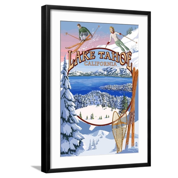 Art.com Lake Tahoe, CA Winter Views Art Print by Lantern Press, Black Frame Wall Art, 21" x 29"