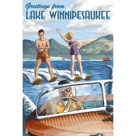 Art.com Lake Winnipesaukee, New Hampshire - Water Skiing Scene Art Print by Lantern Press, 16" x 24"