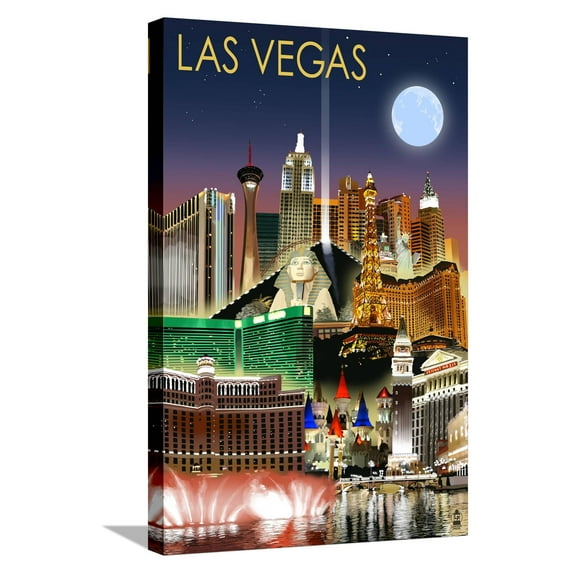 Art.com Las Vegas, Nevada - Las Vegas at Night Stretched Canvas Print Wall Art by Lantern Press, 16" x 24"