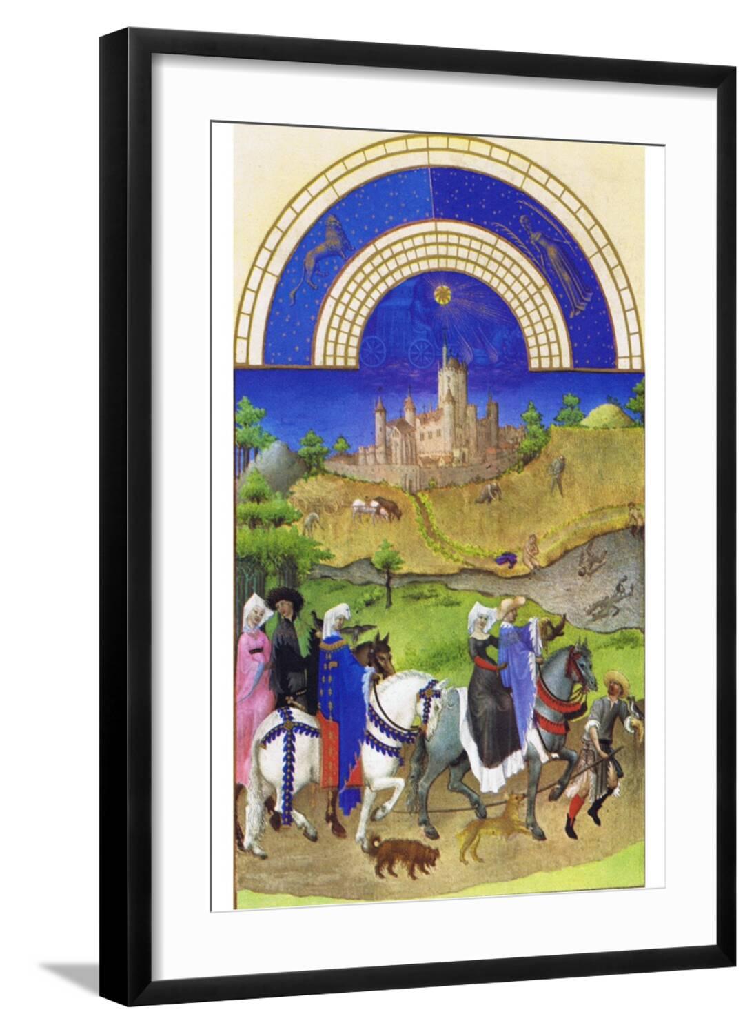 Art.com Le Tres Riches Heures Du Duc De Berry - August Art Print by Paul Herman & Jean Limbourg, Black Frame Wall Art, 21" x 29"