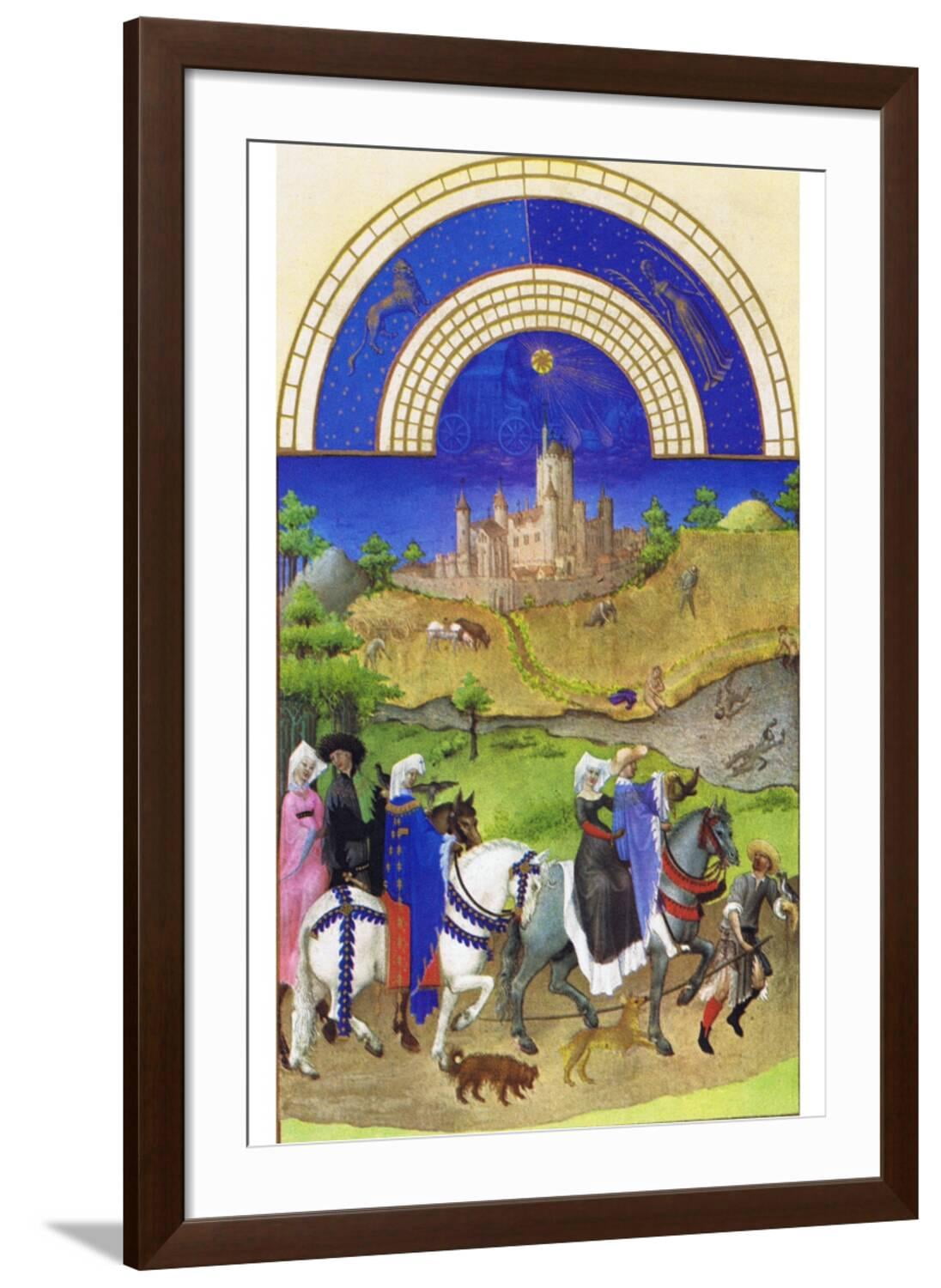 Art.com Le Tres Riches Heures Du Duc De Berry - August Art Print by Paul Herman & Jean Limbourg, Brown Frame Wall Art, 32" x 44"