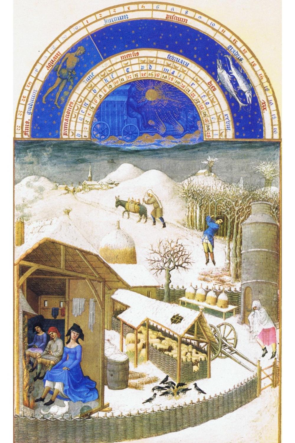 Art.com Le Tres Riches Heures Du Duc De Berry - February Art Print by Paul Herman & Jean Limbourg, 16" x 24"