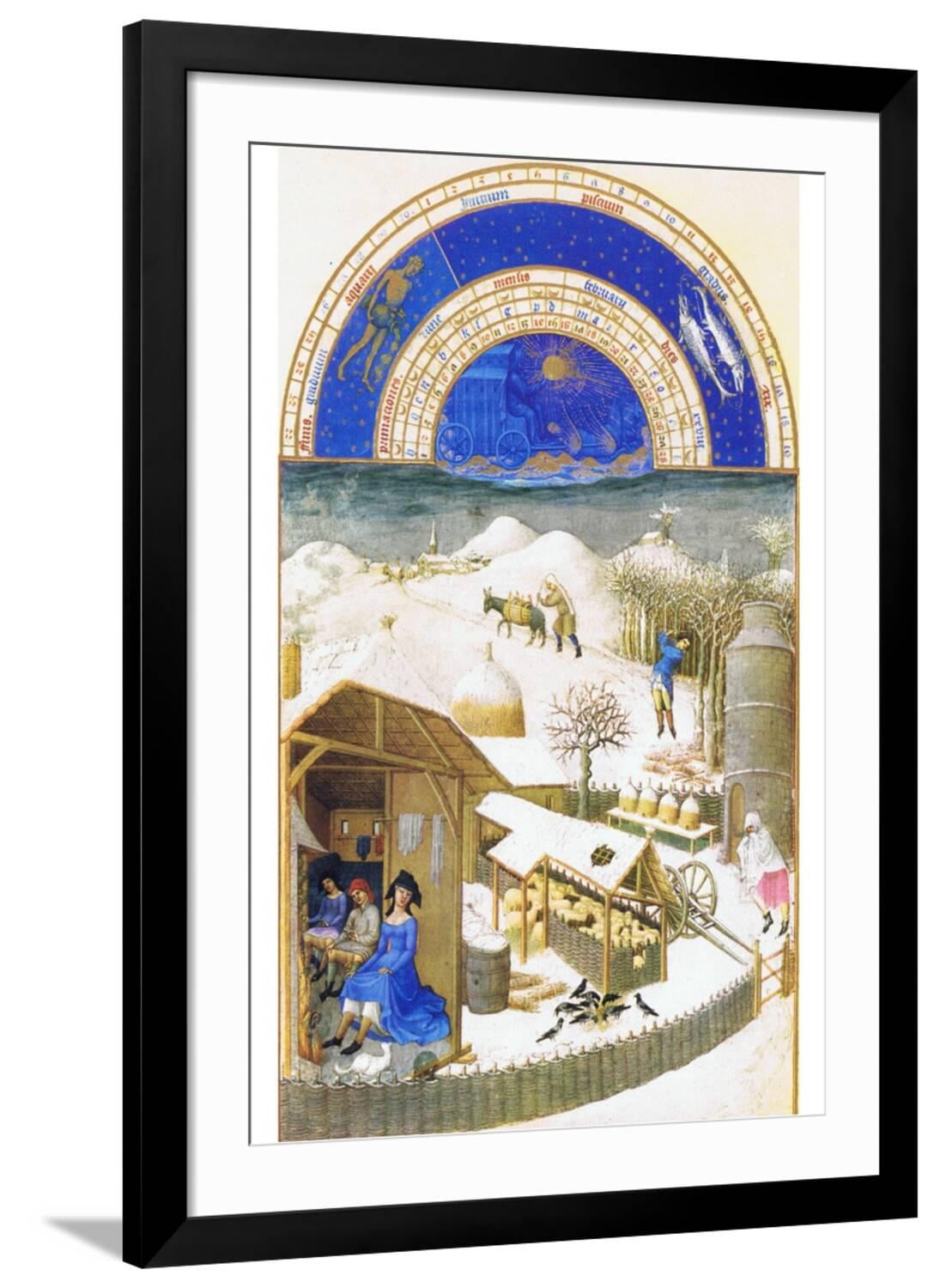 Art.com Le Tres Riches Heures Du Duc De Berry - February Art Print by Paul Herman & Jean Limbourg, Black Frame Wall Art, 32" x 44"
