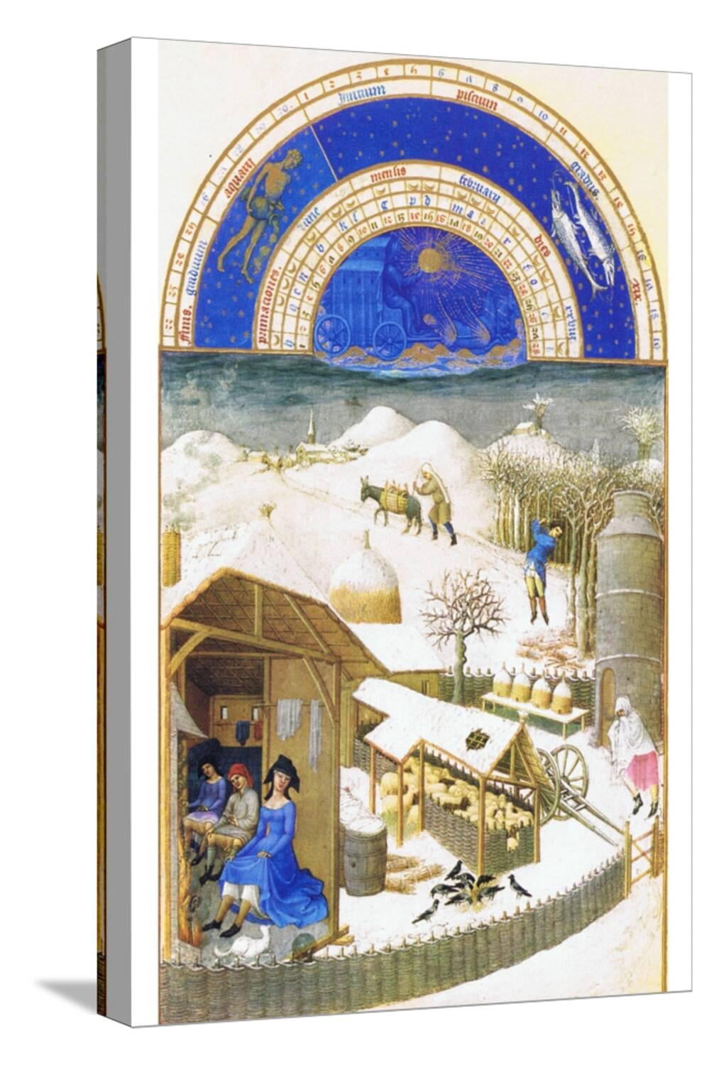 Art.com Le Tres Riches Heures Du Duc De Berry - February Stretched Canvas Print Wall Art by Paul Herman & Jean Limbourg, 12" x 18"