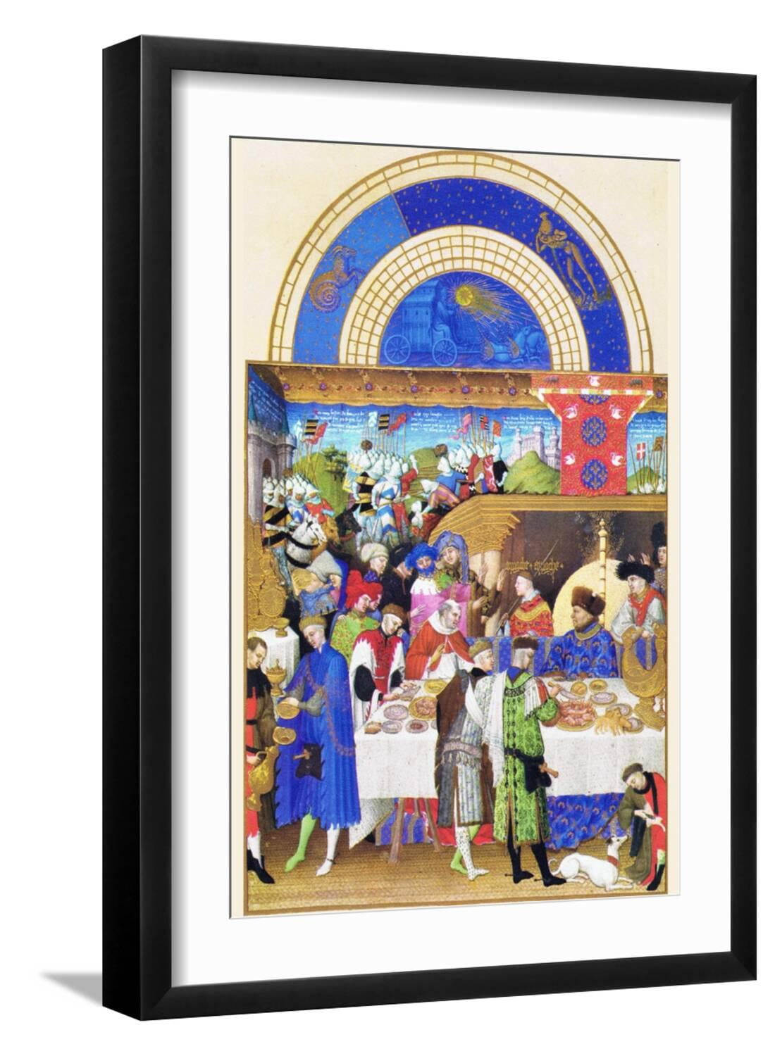 Art.com Le Tres Riches Heures Du Duc De Berry - January Art Print by Paul Herman & Jean Limbourg, Black Frame Wall Art, 17" x 23"