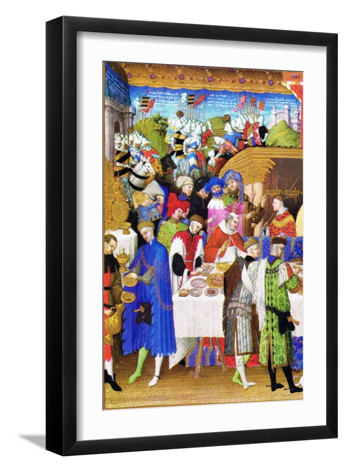 Art.com Le Tres Riches Heures Du Duc De Berry - January Art Print by Paul Herman & Jean Limbourg, Black Frame Wall Art, 17" x 23"