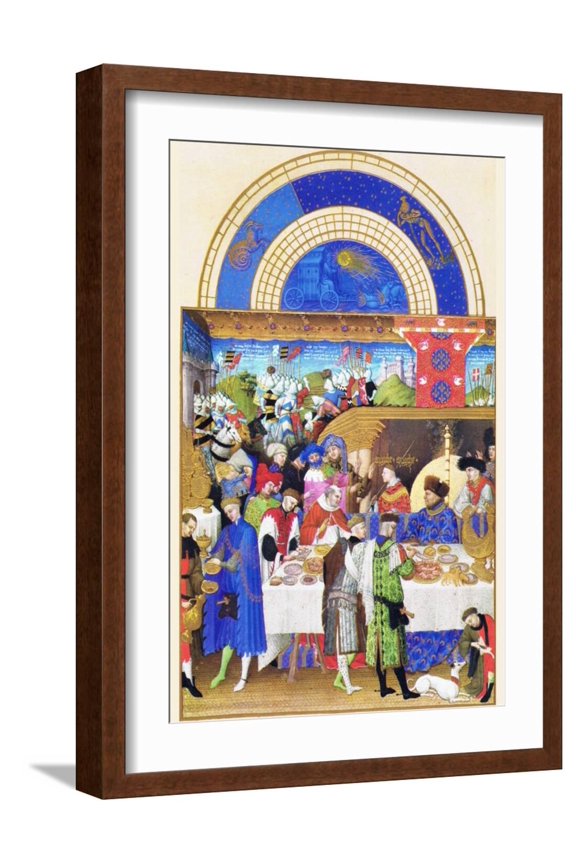 Le Tres Riches Heures Du Duc De Berry - January Art Print by Paul Herman & Jean Limbourg, Brown Frame Wall Art, 17" x 23"