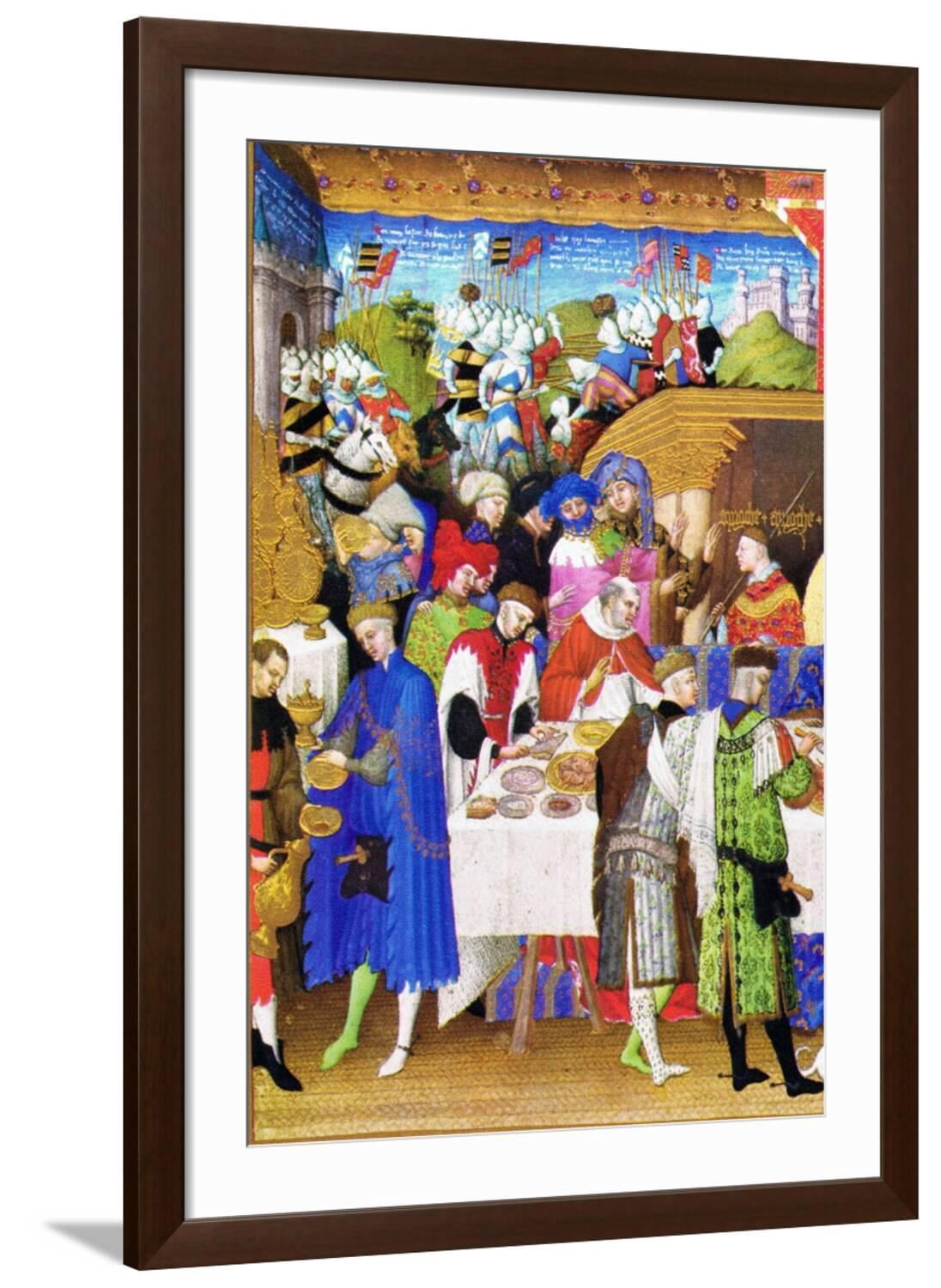 Art.com Le Tres Riches Heures Du Duc De Berry - January Art Print by Paul Herman & Jean Limbourg, Brown Frame Wall Art, 32" x 44"