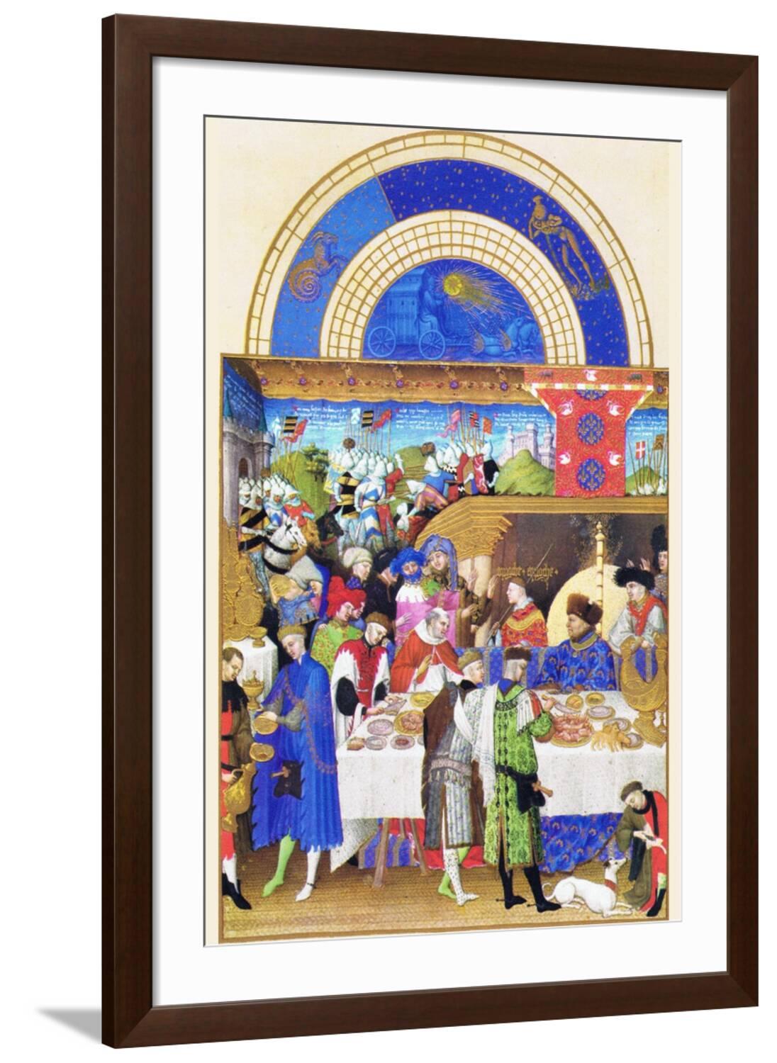 Art.com Le Tres Riches Heures Du Duc De Berry - January Art Print by Paul Herman & Jean Limbourg, Brown Frame Wall Art, 32" x 44"